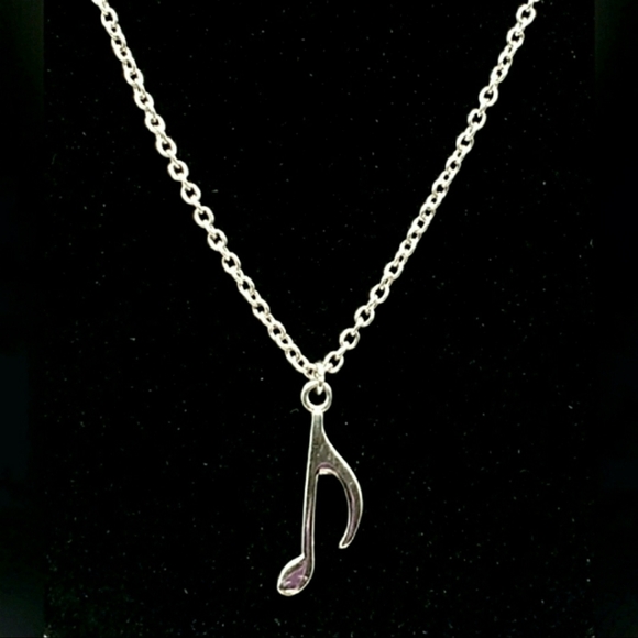 Necklace Silver Tone Chain Metal Quaver Musical Note Pendant Symphony MN104 - Picture 1 of 5
